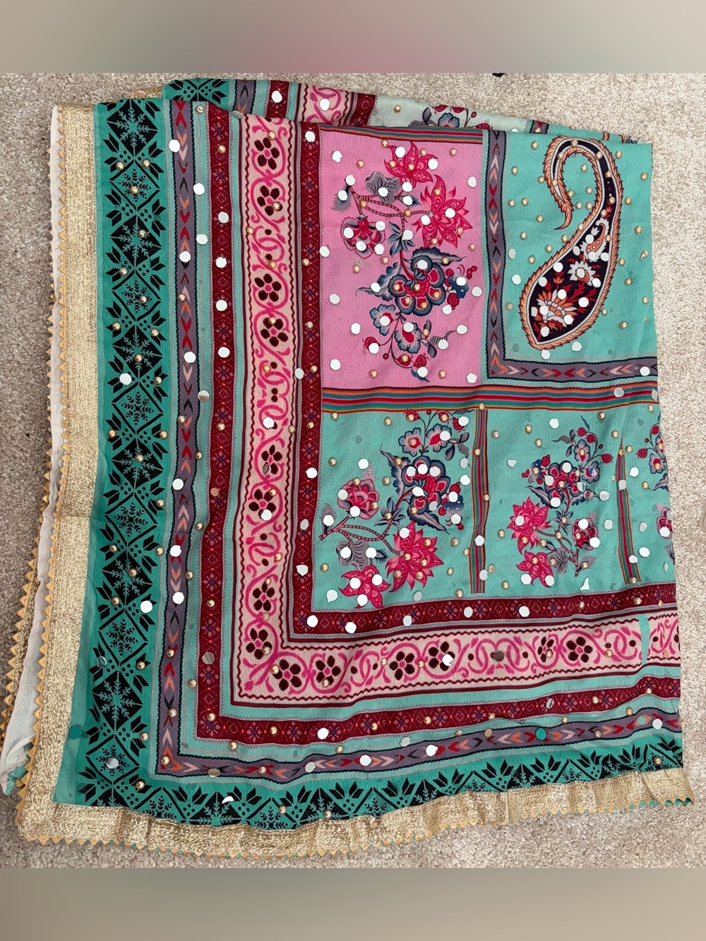 Teal & Pink Floral Bohemian Scarf